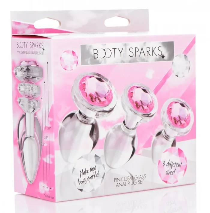 Anal XR Brands Booty Sparks Pink Gem Glass Anal Plug Set