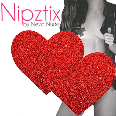 Vibrators Neva Nude LLC Neva Nude Pasty Hearts Glitter Red