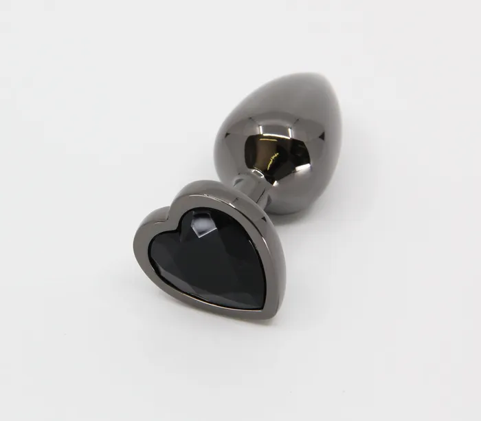 Love In Leather Heart Gem Butt Plug Black Chrome Love In Leather Anal
