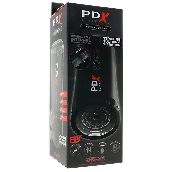 PDX Elite Moto Blower Rechargeable Thrusting Vibrating Suction Masturbator ClearBlack Nalpac Male Sex Toys