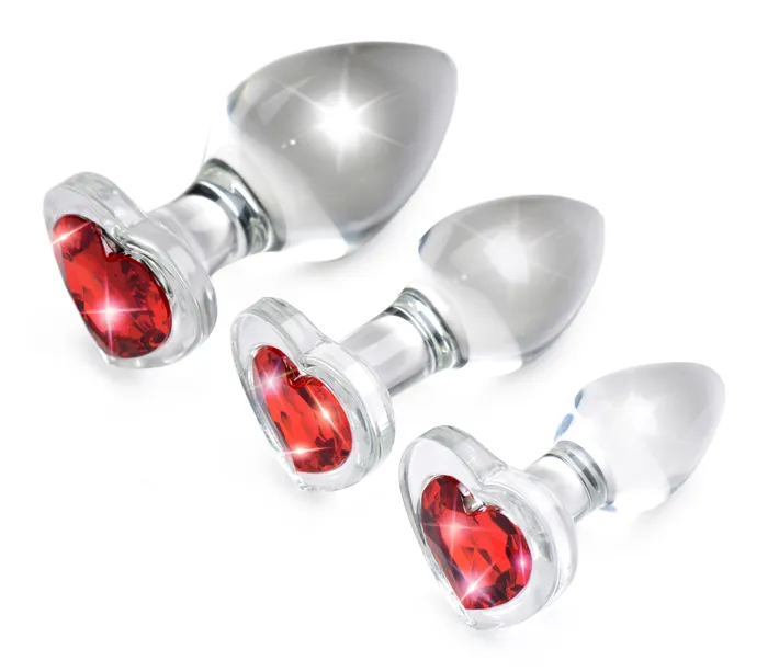Red Heart Gem Glass Anal Plug Set XR Brands Anal
